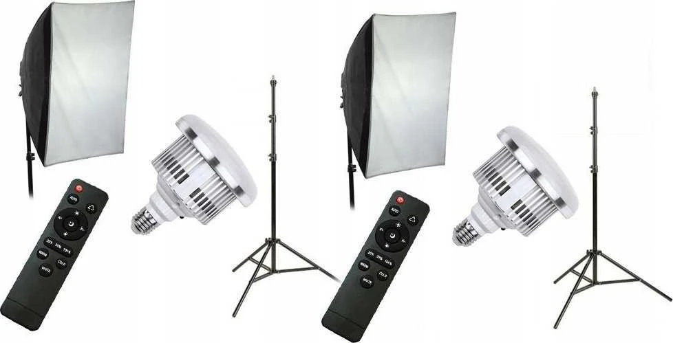 Xrec studijinis rinkinys 10in1 rinkinys 2x Led lempa 1600w 3000-6500k Nuotolinio valdymo pultas Softbox 50x70 Trikojis 230 / 2x Led803