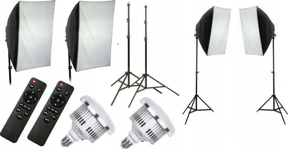 Xrec studijinis rinkinys 10in1 rinkinys 2x Led lempa 1600w 3000-6500k Nuotolinio valdymo pultas Softbox 50x70 Trikojis 230 / 2x Led803