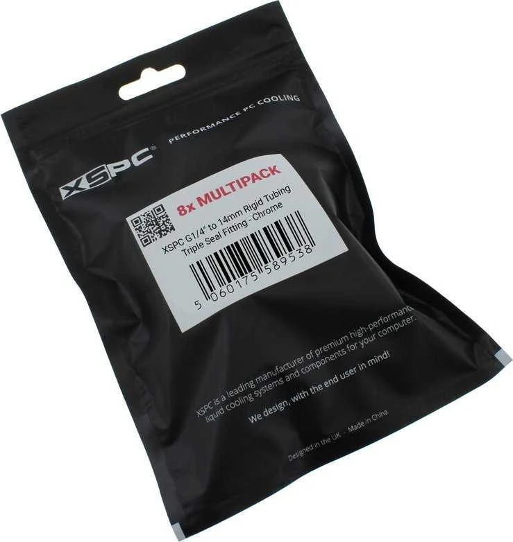 XSPC jungtis G1/4" jungtimi prie 14 mm kieto vamzdžio, chromuota - 8 vnt.