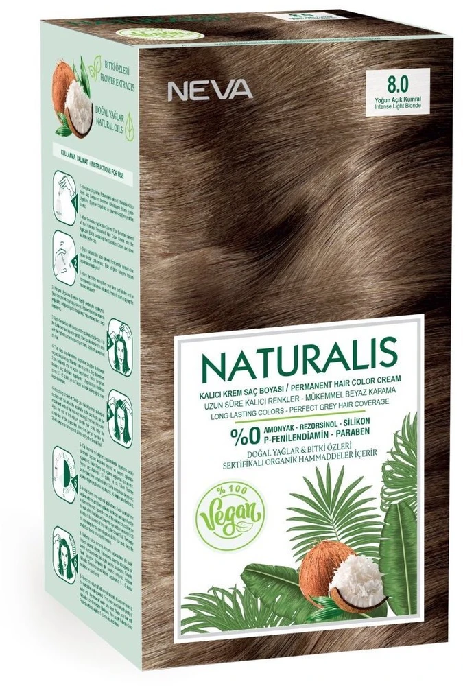 L'Oreal Neva Naturalis Permanent Hair Dye 8.0 Intense Light Skirtas šviesiems plaukams, 150 ml
