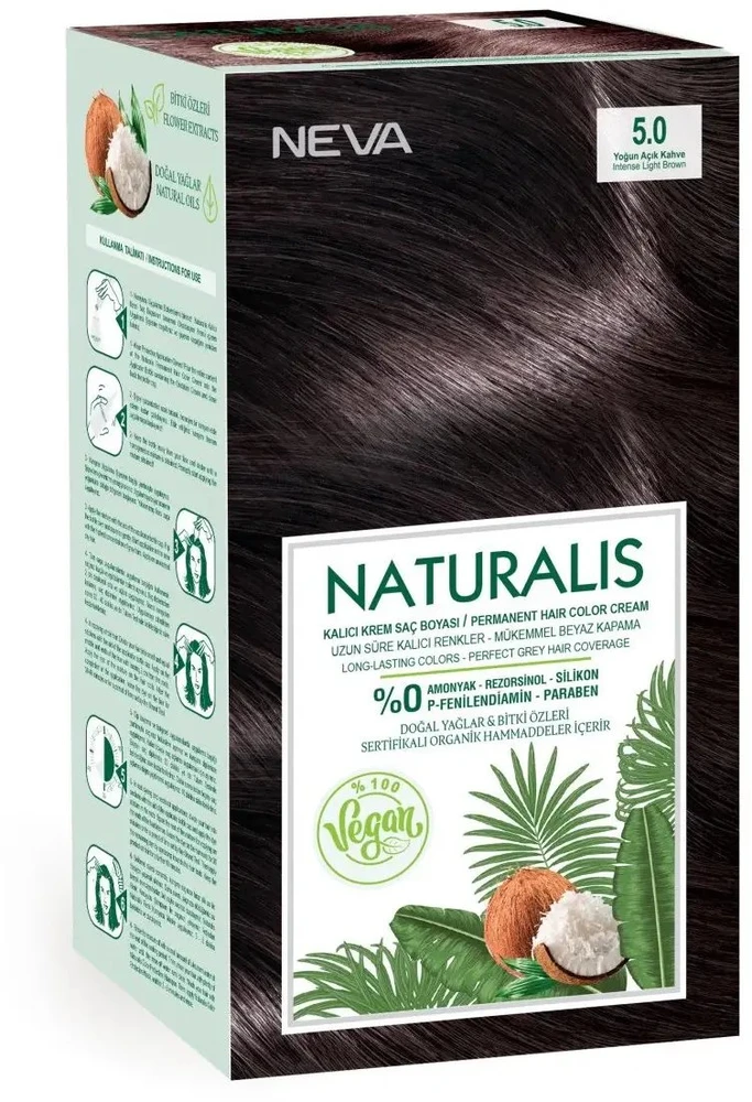 L'Oreal Neva Naturalis Permanent Hair Dye 5.0 Intense šviesiai rudas, 150 ml