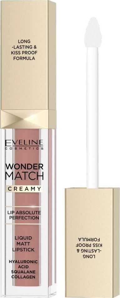 Eveline Cosmetics Wonder Match kreminiai skysti matiniai lūpų dažai 04 Caramel, 6,8 ml