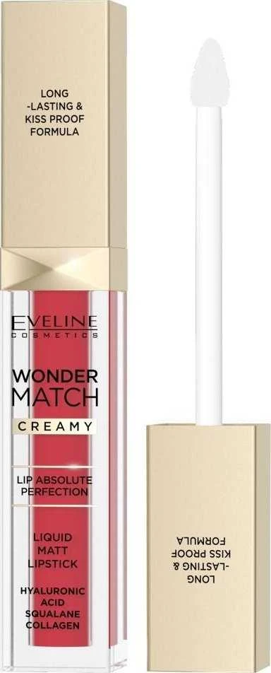 Eveline Cosmetics Wonder Match kreminiai skysti matiniai lūpų dažai 06 Classic Raudona, 6,8 ml