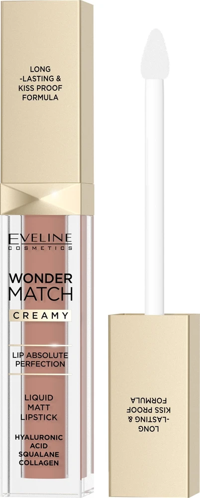 Eveline Cosmetics Wonder Match kreminiai skysti matiniai lūpų dažai 11 Milky Nude, 6,8 ml