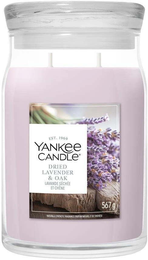 „Yankee Candle Signature“ džiovintų levandų ir ąžuolo žvakė, didelė, 567 g