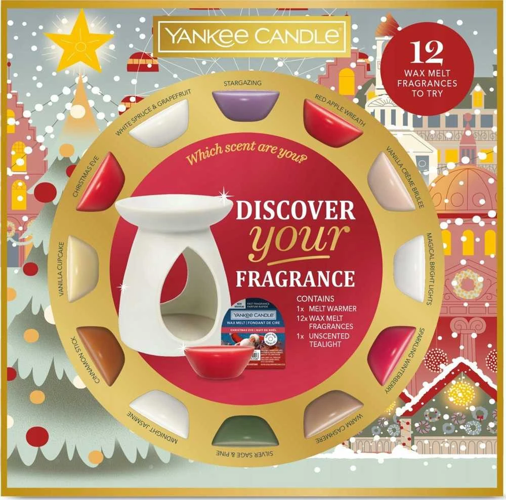 „Yankee Candle“ žvakė „Passport To The Holidays Rinkinys Fireplace“ + 1 arbatinė žvakė + 12 vaško užtaisų