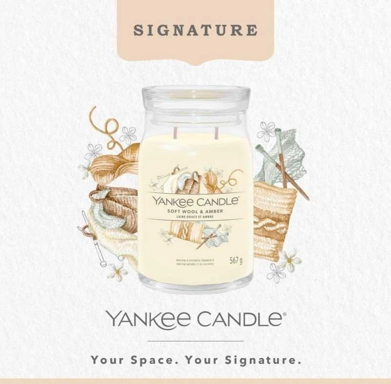 Yankee Candle Aromatinė žvakė "Signature" didelė stiklinė "Soft Wool" - Gintarinė 567 g
