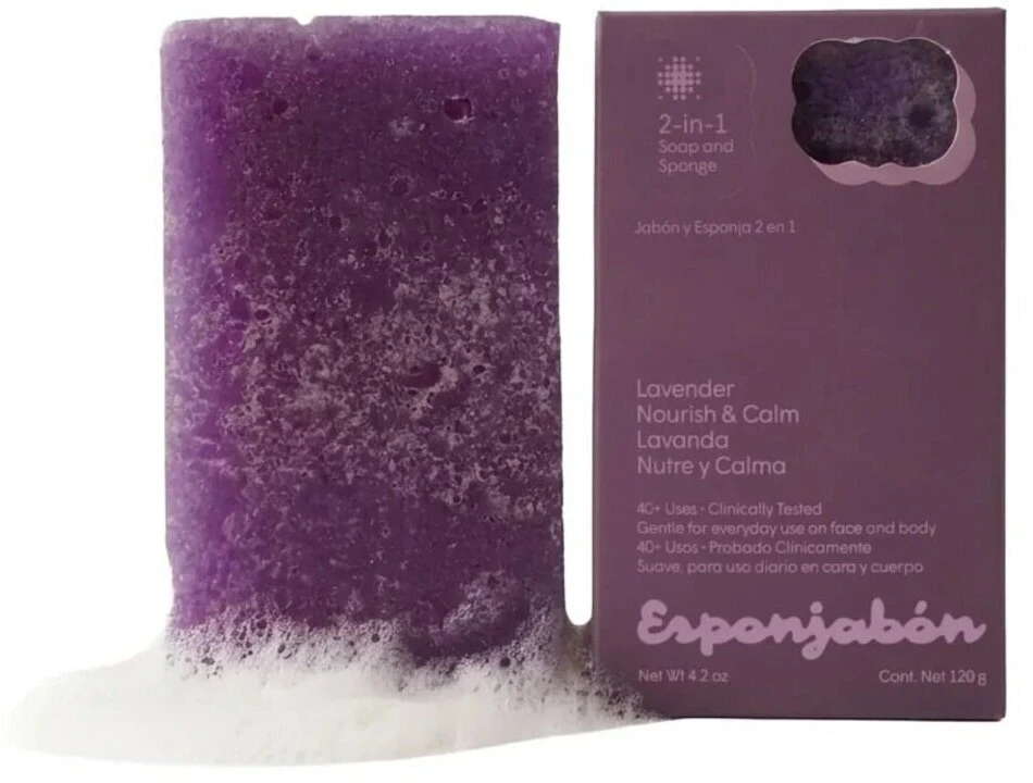 Esponjabon Lavander maitinantis muilas ir kempinė 2-į-1 veidui ir kūnui, 120 g