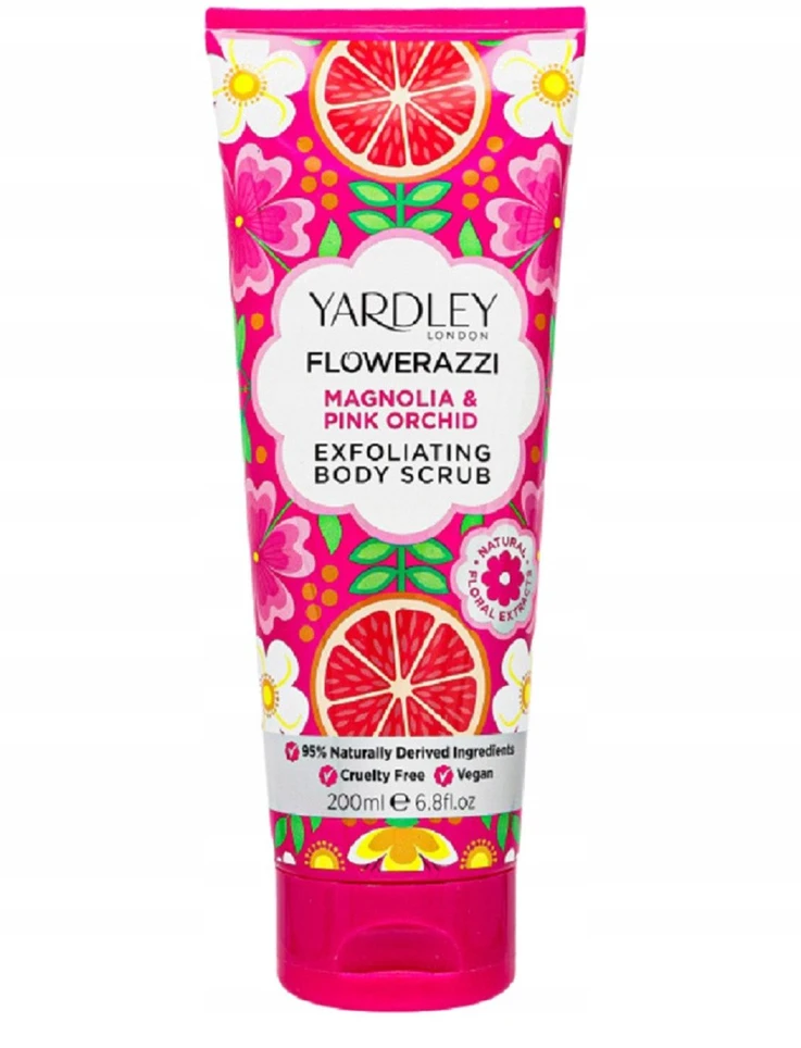 Yardley Flowerazzi „Magnolia & Rožinė“ šveičiamasis kūno šveitiklis, 200 ml