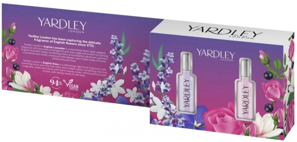 Yardley rinkinys: English Lavender tualetinis vanduo moterims, 10 ml + English Rose tualetinis vanduo moterims, 10 ml