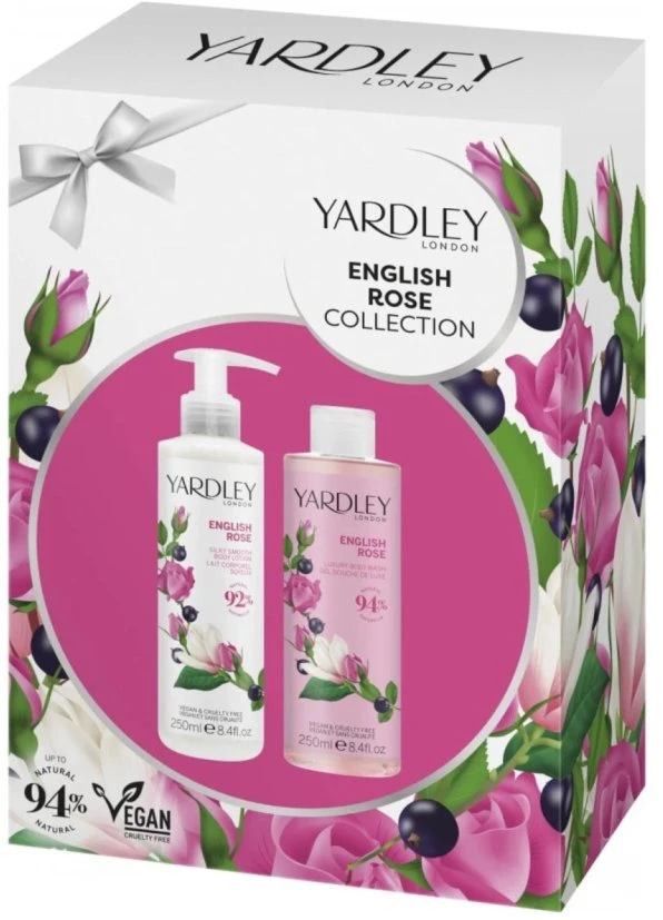 Set Yardley: English Rose Hydrating Body Milk, 250 ml + English Rose Moisturizing Floral Kūno prausiklis Body, 250 ml