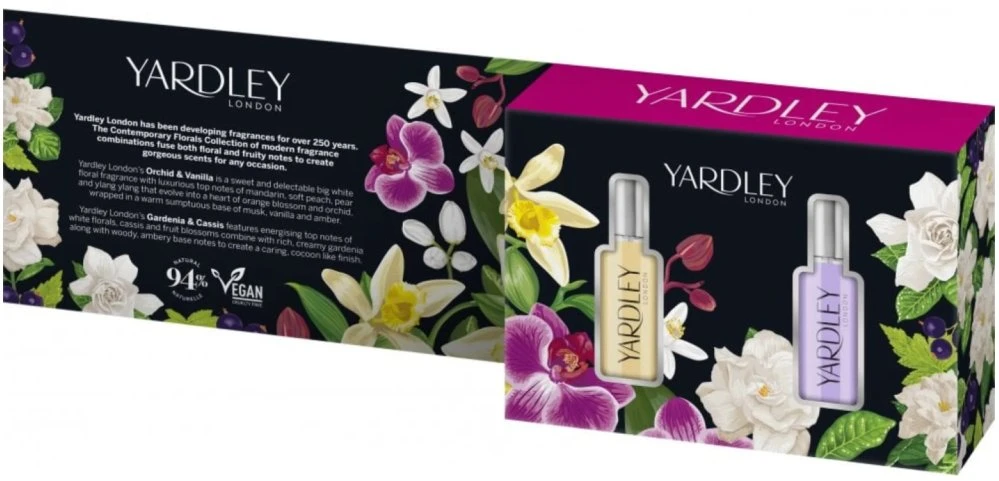 Yardley rinkinys: Gardenia & Cassis tualetinis vanduo moterims, 10 ml + Orchid & Vanilla tualetinis vanduo moterims, 10 ml