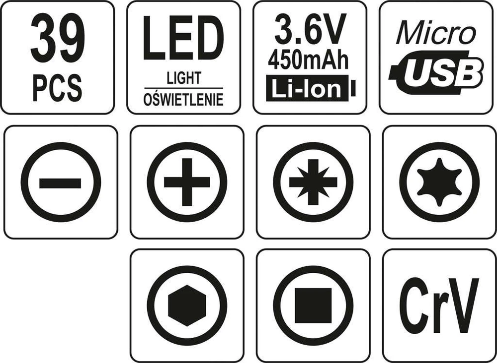 YATO PRECISION ATRUKTUVAS AKU 3.6V SU ANT 39vnt.