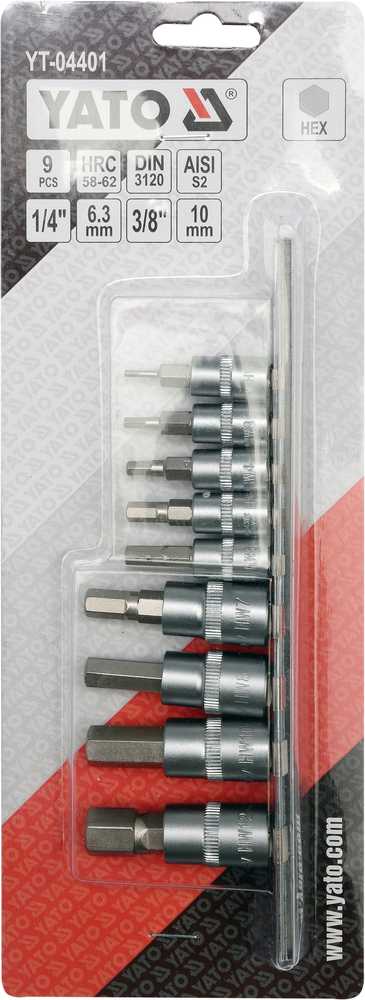 Yato Rinkinys reljefinio įspaudimo antgaliai spuogams šešiakampiai 1/4'' 3/8'' H2-H12 9 vnt. (YT-04401)