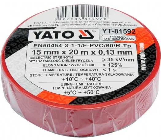 Juosta izoliacinė raudona 0.13 mm*15 mm*10 m YT-81592 YATO (12/72)