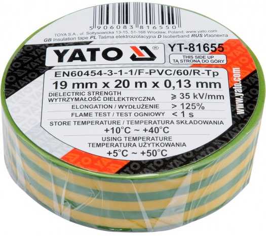 YATO TAŚMA ELEKTOIZOLACYJNA 19mm x 20m ŻÓŁTO - ŽALIA