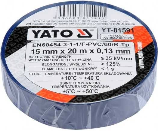 Juosta izoliacinė mėlyna 15 mm*20 m*0.13 mm YT-81591 YATO (12/72)