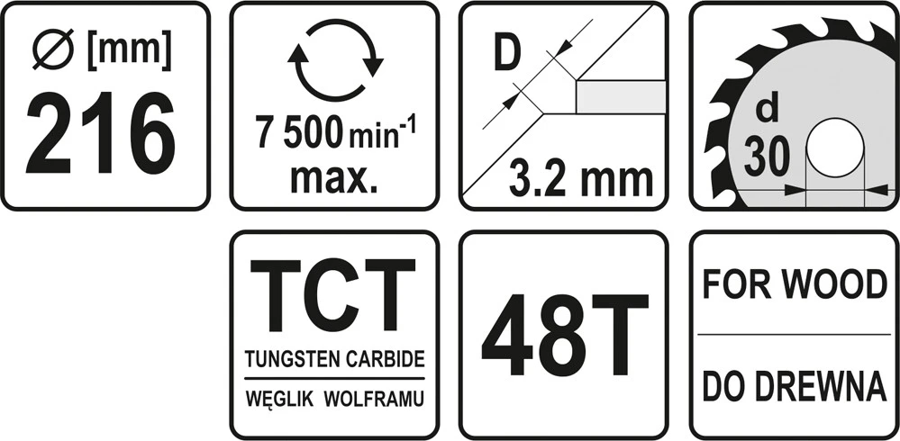 YATO WIDI diskinis pjūklas 216 x 30 mm 48 dantukų 60682