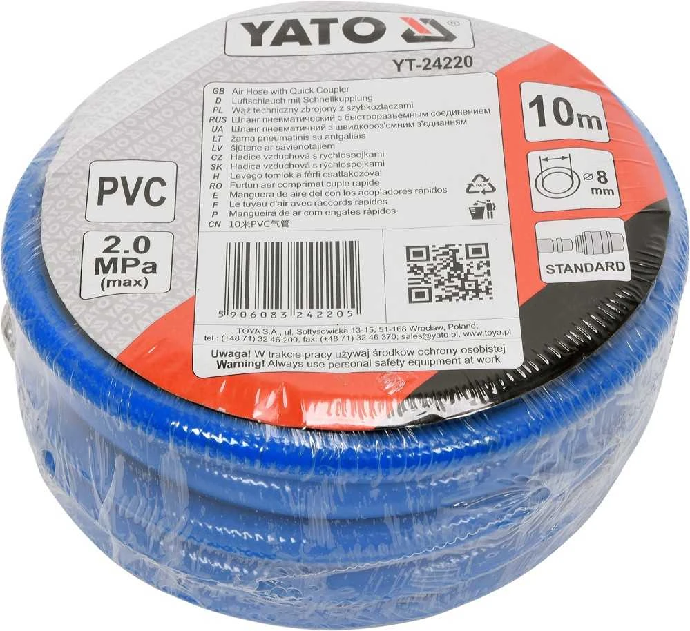 YATO PRZEWÓD / WĄŻ pneumatinis ZBROJONY PVC 8mm x 10m