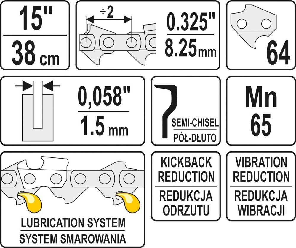 YATO ŁAŃCUCH TNĄCY DO PILARKI 37,5cm/64/325"/1,5