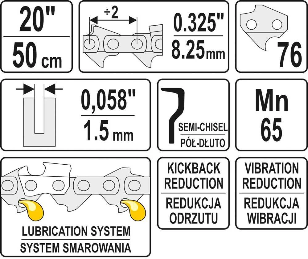 YATO ŁAŃCUCH TNĄCY DO PILARKI 50cm/76/325"/1,5