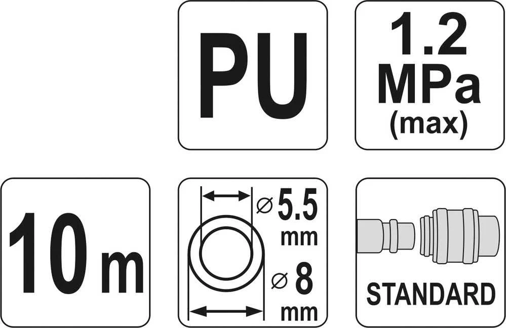 YATO PRZEWÓD / WĄŻ pneumatinis SPIRALNY 5,5mm x 8mm x 10m POLIURETANOWY