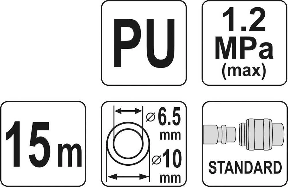 YATO CABLE / PNEUMATINĖ SPIRALĖ ŽARNA 6,5mm x 10mm x 15m POLIURETANAS
