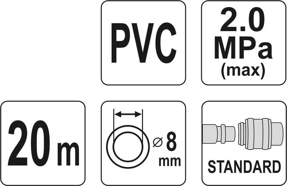 YATO CABLE / PNEUMATINĖ ŽARNA SUstiprinta PVC 8mm x 20m