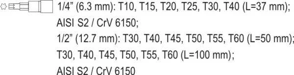 YATO L-RAKTAI 18vnt TORX T10-T60 mm