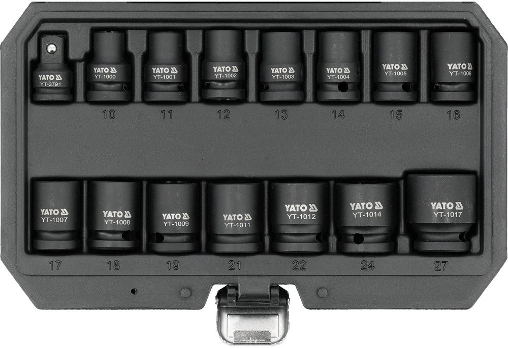 Yato Toya Sa Poland Smūginių trumpų galvučių rinkinys – AS-Drive 1/2", CrMo – 10–27 mm, 15 vnt (YT-10253)