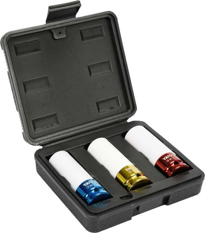 Yato Plonasienių smūginių galvučių rinkinys su apsaugom, 12,5 mm (1/2"), 17/19/21 mm, 3 vnt. (YT-1056)