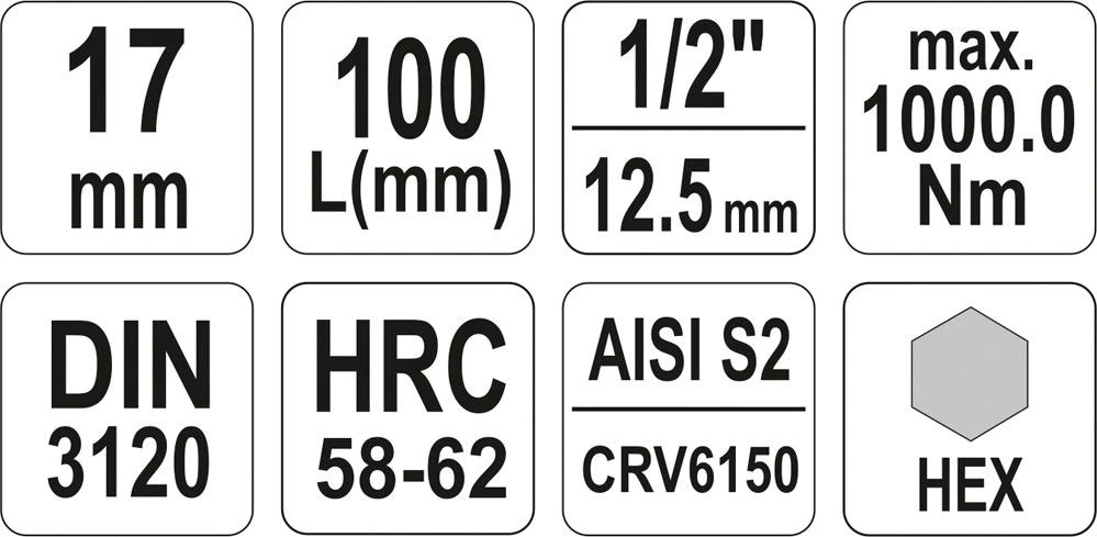 YATO ŠEŠIAKAMPIS RAKTAS 1/2 17x100mm 04398