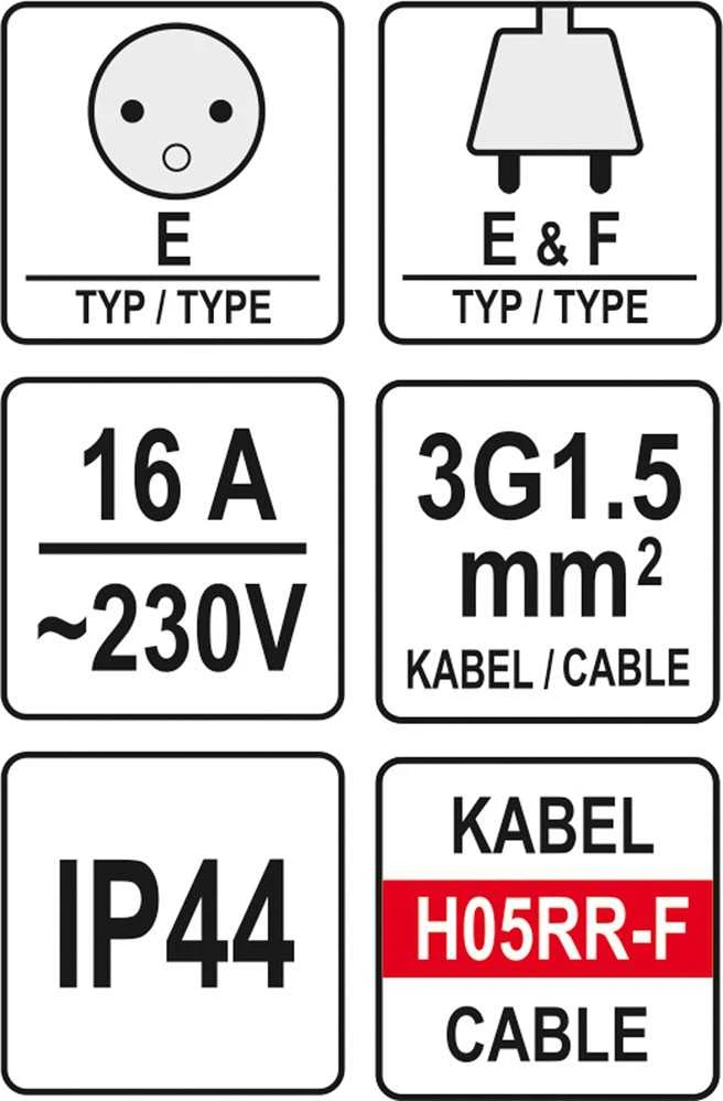 Yato Stumdomasis 20 m / 4 lizdas 230v H05RR-F 3x1.5m2 (YT -81052)