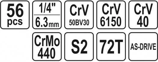 Yato sukimo antgalių ir galvų su terkšle rinkinys 56 vnt YT-14501