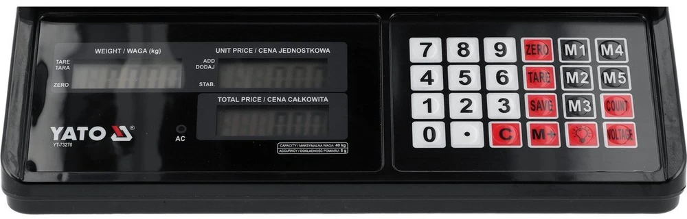 Yato Toya Sa Poland Elektroninės prekybinės svarstyklės | dvipusis ekranas | 40 kg | 5 g (YT-73270)
