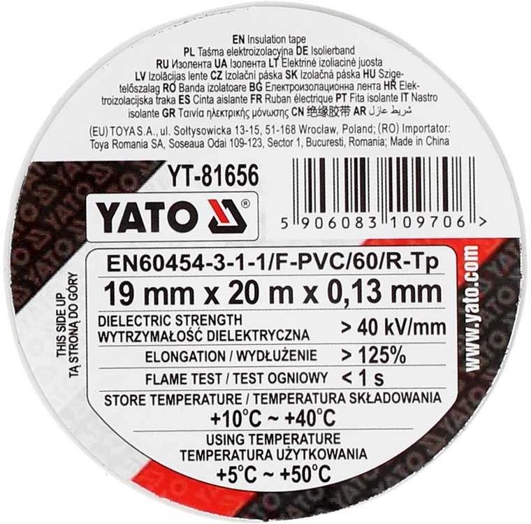 Izoliacinė juosta balta Yato YT-81656 | 20m, 19mm/0,13mm