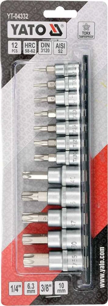 Yato Toya Sa Poland Įpresuotų antgalių rinkinys 1/4"+3/8", 12 vnt T-Star su skylėmis T8-T55 (YT-04332)