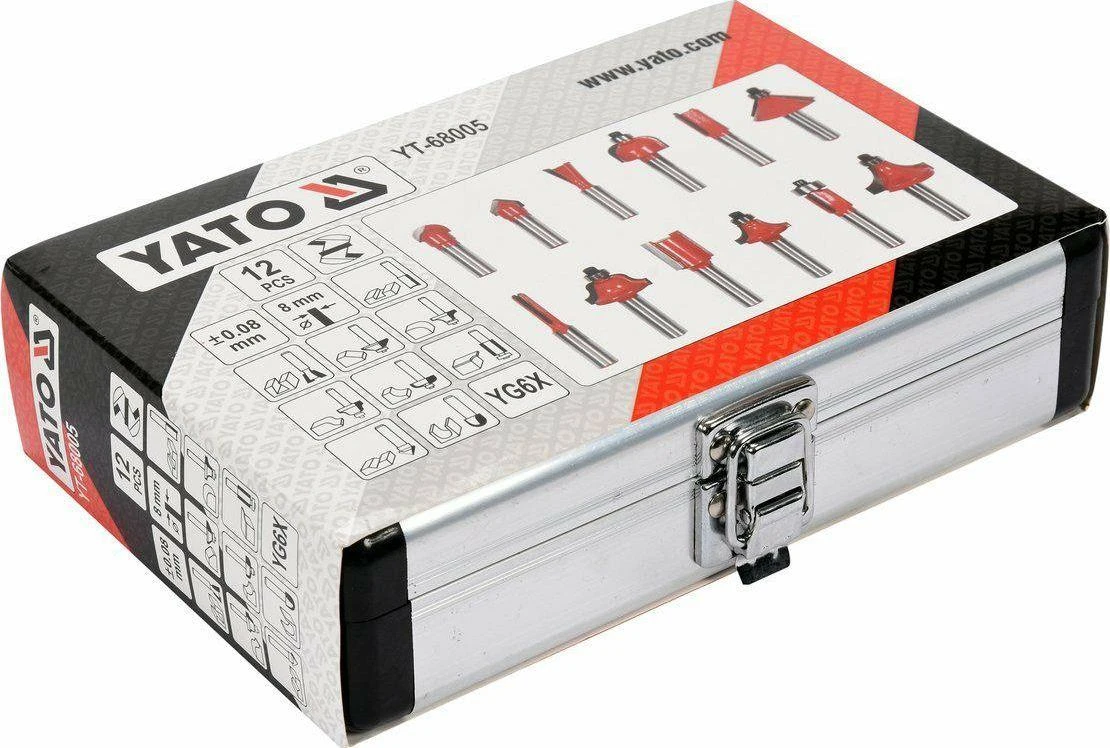 YATO medienos frezų rinkinys lagamine 12 vnt YT-68005