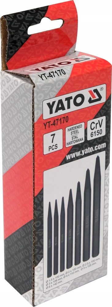 Yato Toya Sa Poland Centro / smailių išmušėjų rinkinys – profesionalus, CrV 6150, juodintas – 1,5–6 mm, 7 vnt (YT-47170)