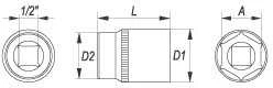 YATO šešiakampė galvutė 1/2" trumpa 19mm