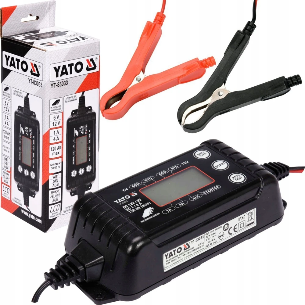 Automobilių akumuliatorių pakrovėjas Yato YT-83033; 6 V/12 V