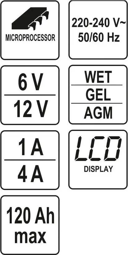 Automobilių akumuliatorių pakrovėjas Yato YT-83033; 6 V/12 V