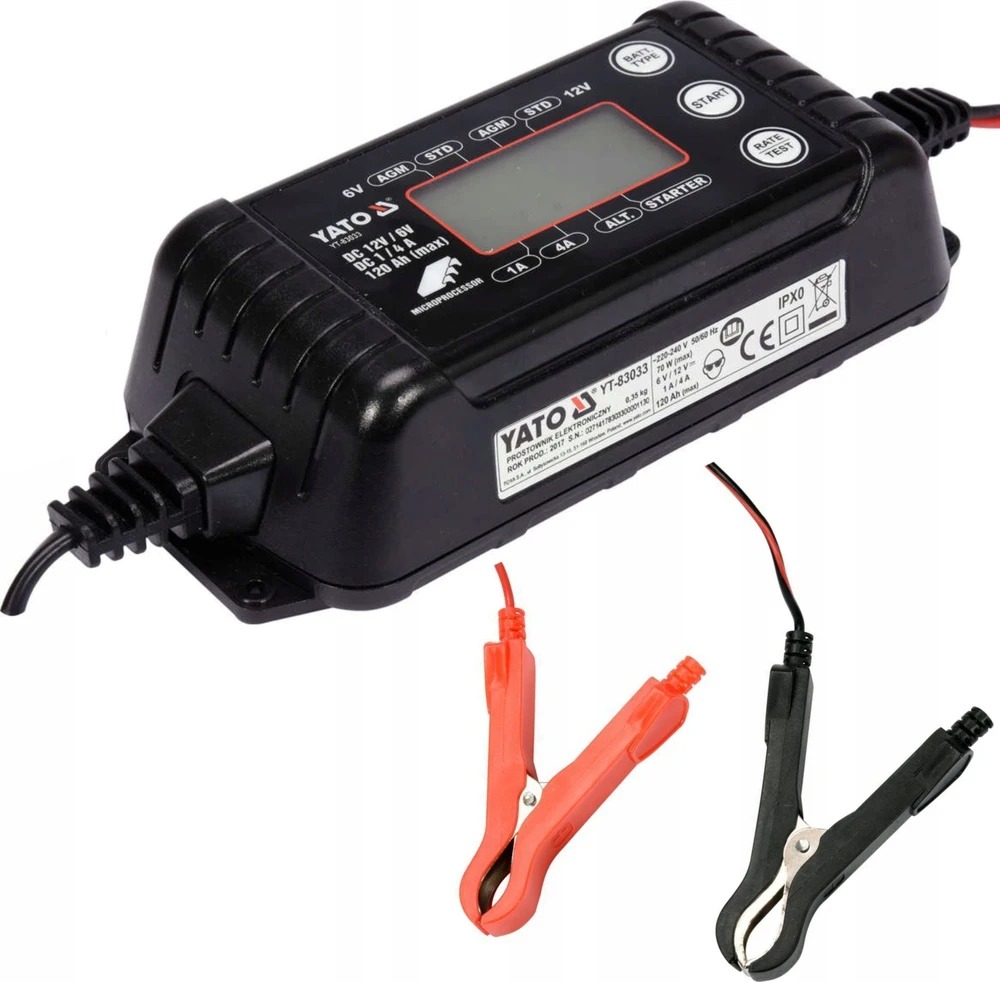 Automobilių akumuliatorių pakrovėjas Yato YT-83033; 6 V/12 V