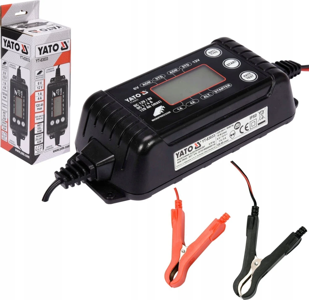 Automobilių akumuliatorių pakrovėjas Yato YT-83033; 6 V/12 V