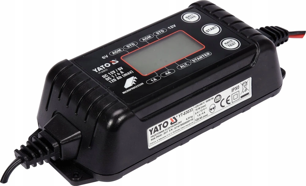 Automobilių akumuliatorių pakrovėjas Yato YT-83033; 6 V/12 V