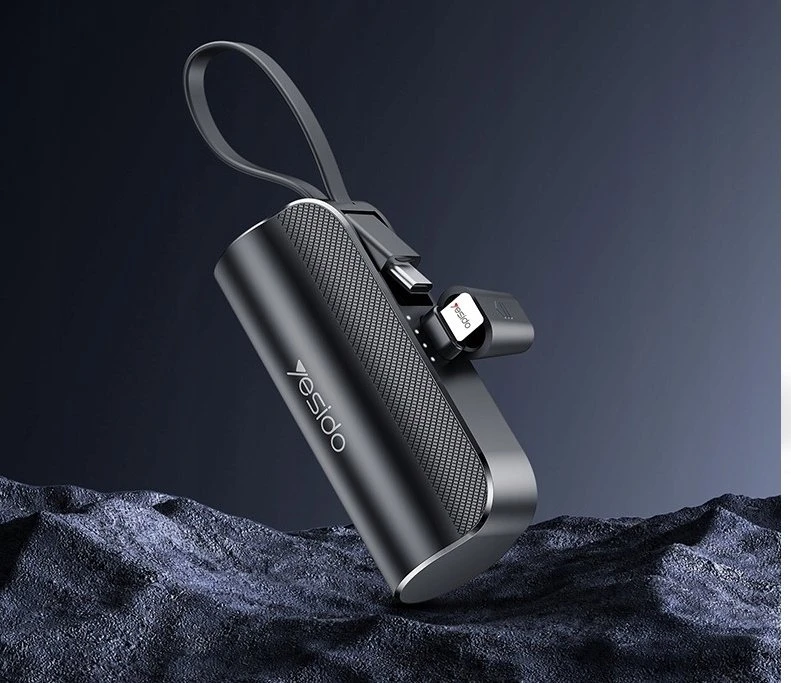 YESIDO IŠORINĖ BATERIJA YP68 5000 mAh 12W + USB-C LAIDAS, LIGHTNING JUNGTIS JUODA