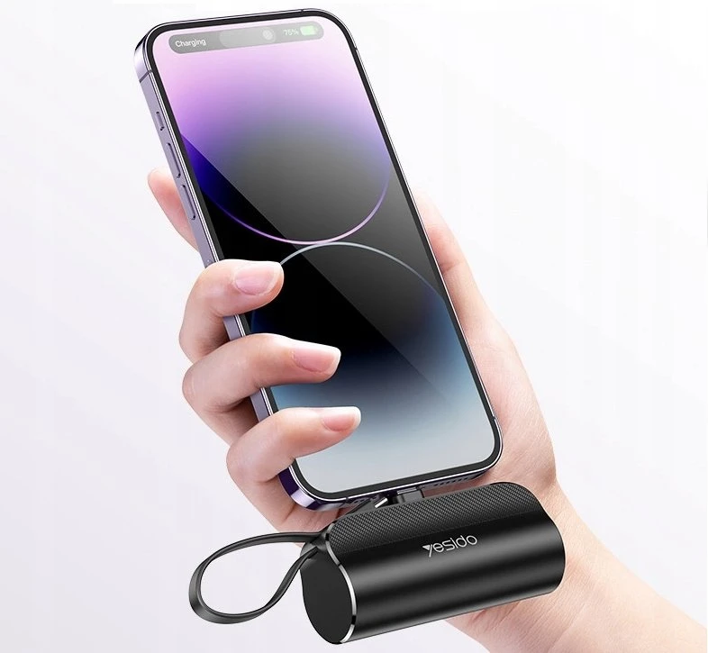 YESIDO IŠORINĖ BATERIJA YP68 5000 mAh 12W + USB-C LAIDAS, LIGHTNING JUNGTIS JUODA