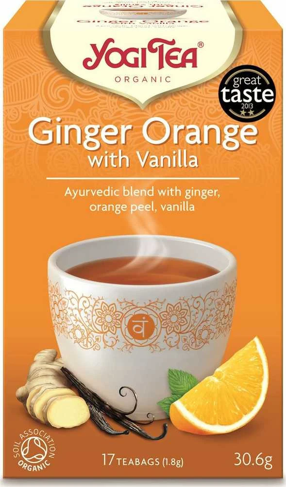 Yogi Tea imbiero ir apelsinų arbatos pakuotė