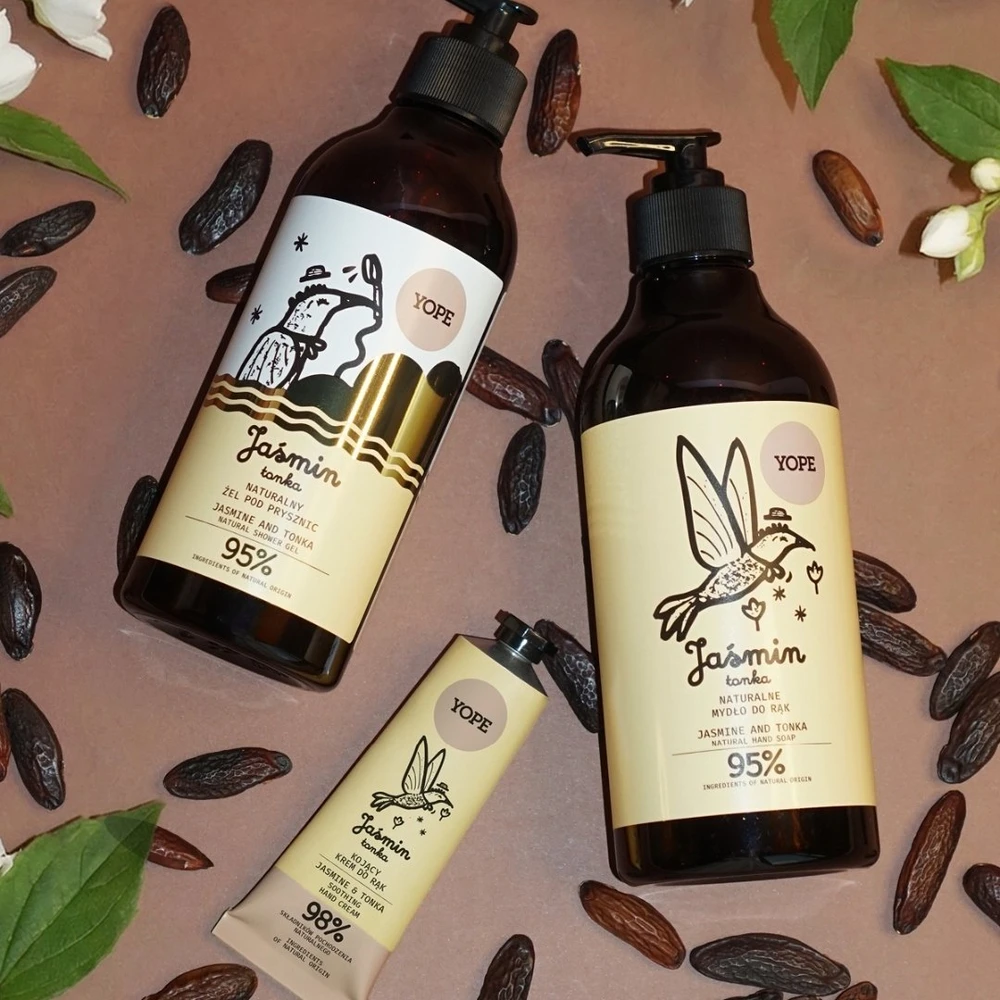 Yope Natūralus raminamasis rankų kremas su jazminais ir tonka ežiuole, 50 ml