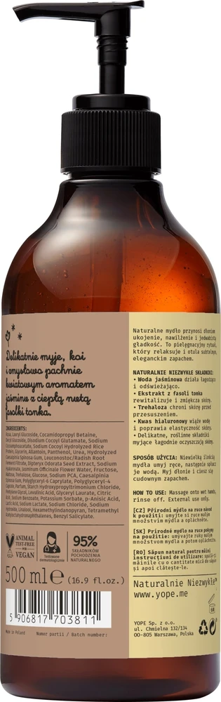 Yope Natūralus jazminų ir tonkos kvapo rankų muilas 500 ml